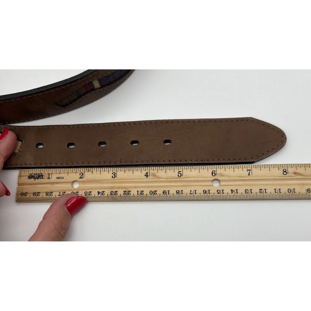 Vintage Leather Trim Belt Colorful Canvas 34